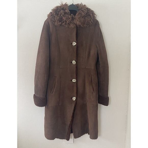 UGG Genuine Shearling Brown Long Coat Size Large - Picture 1 of 11